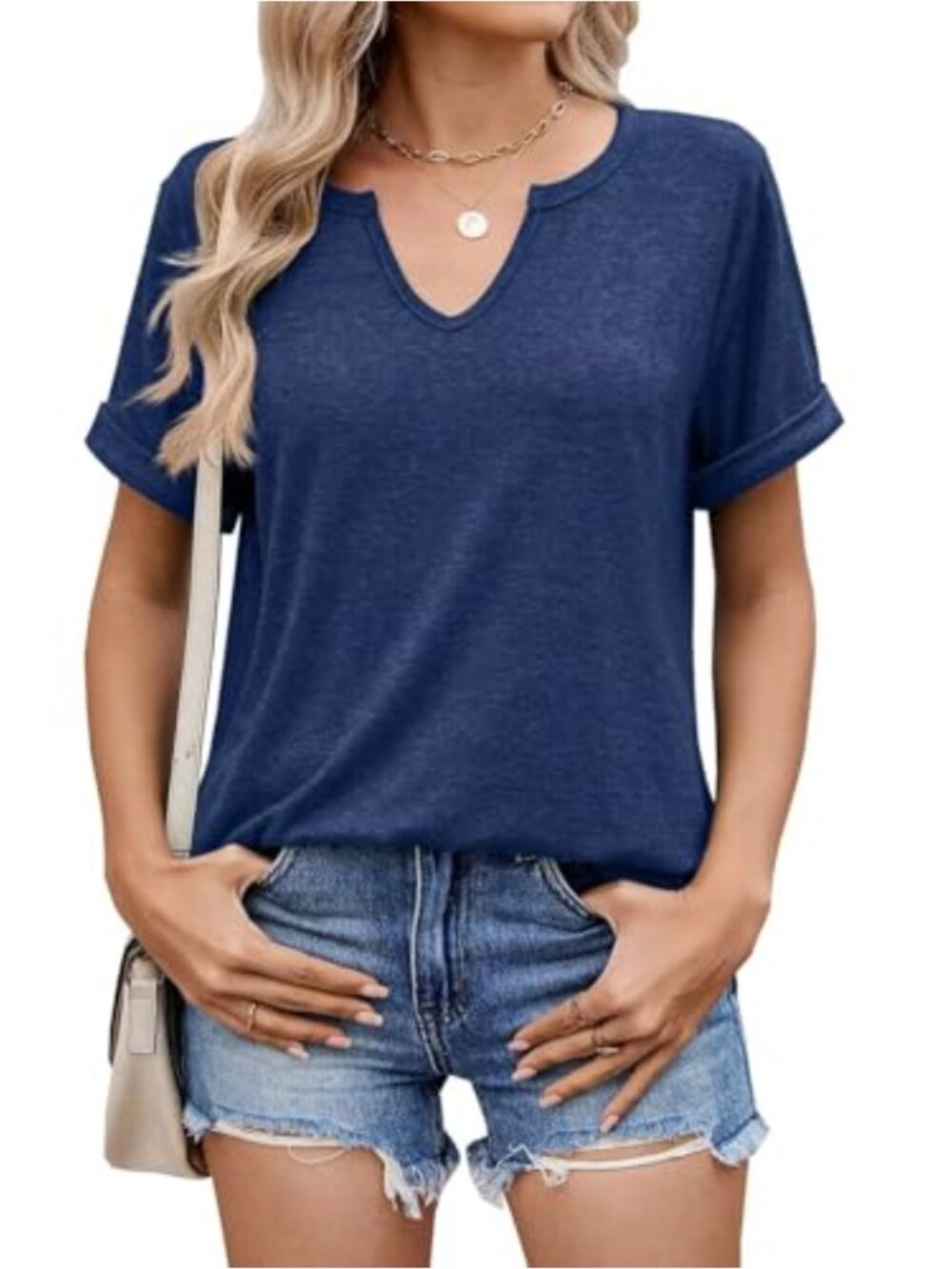 Womens Summer Tops Short Sleeve Casual Soft V Neck Shirts Basic Tees